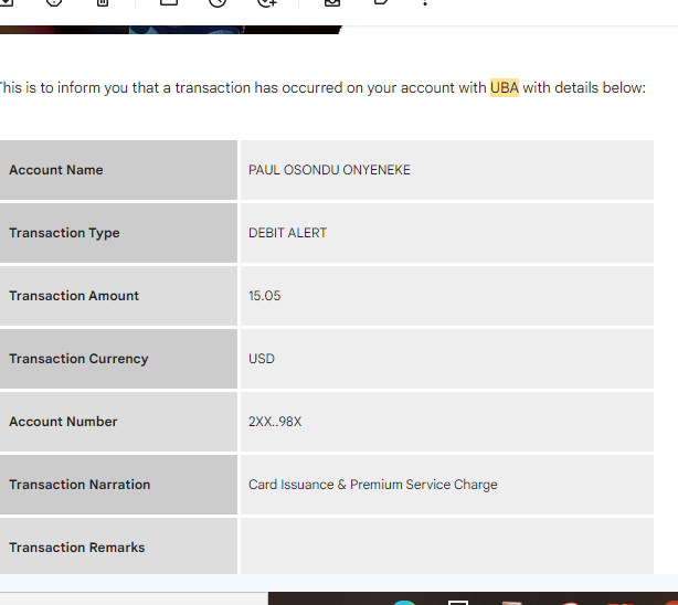 UBA domiciliary account card