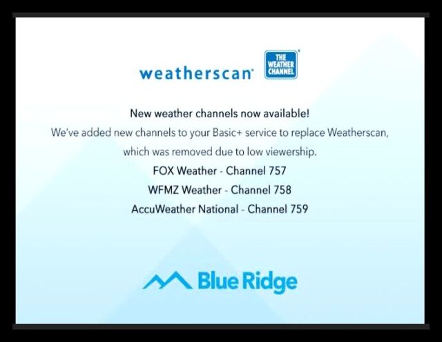 As Weatherscan goes offline, more TV providers are displaying messages like this one.