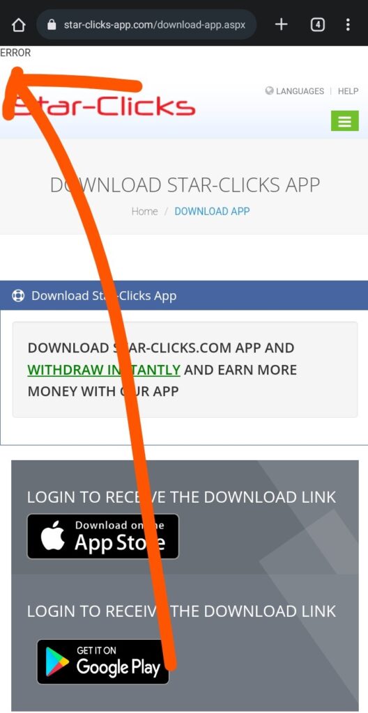 star clicks error app