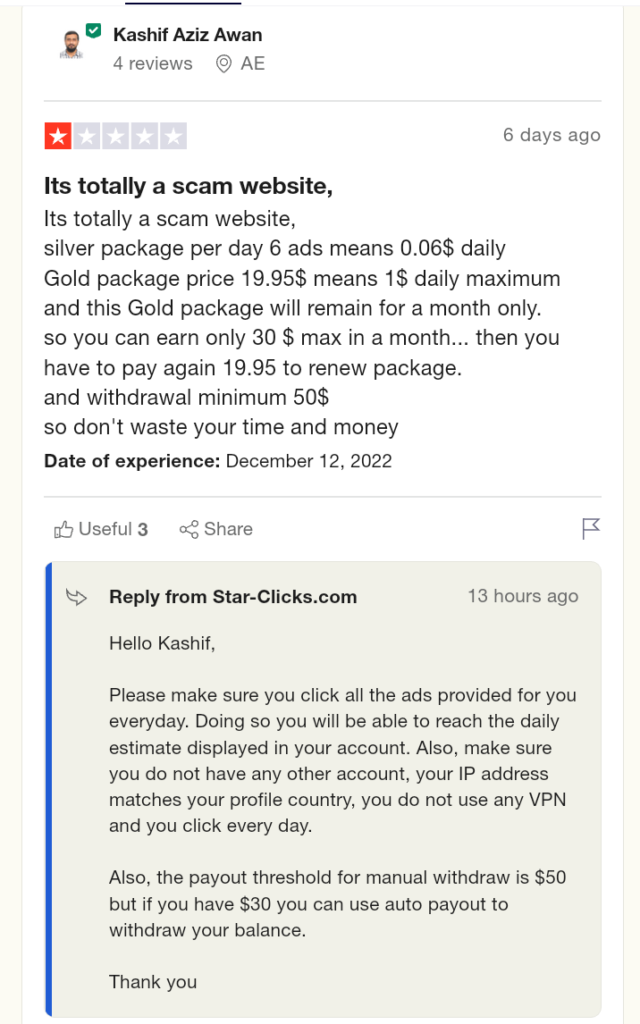 review about star click 