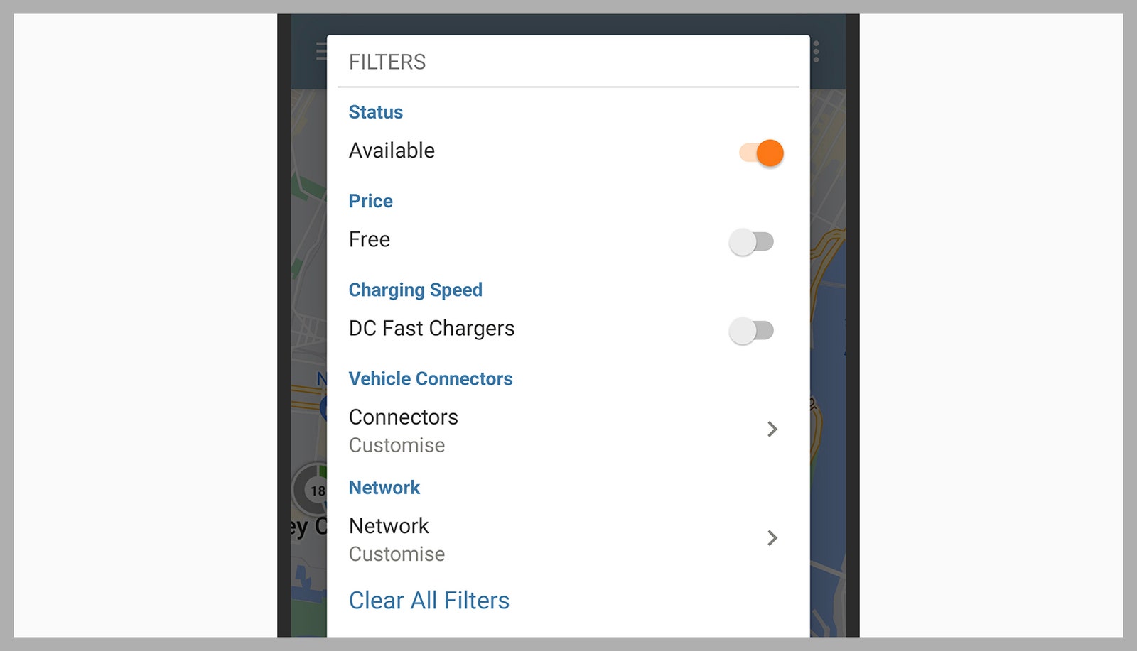 Screenshot of ChargePoint app