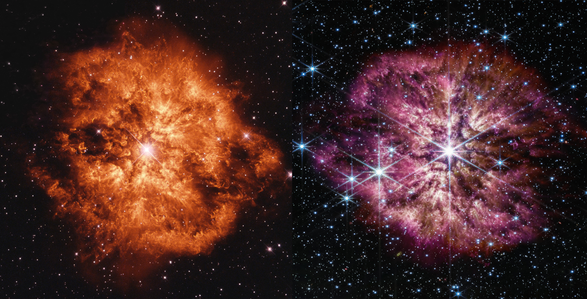 WR 124 images from Hubble and Webb