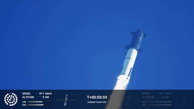 The rocket nearing the one-minute mark of the mission. 