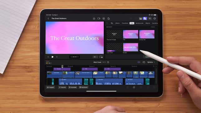 A sample of the animated title templates in Final Cut Pro for iPad running on an iPad.