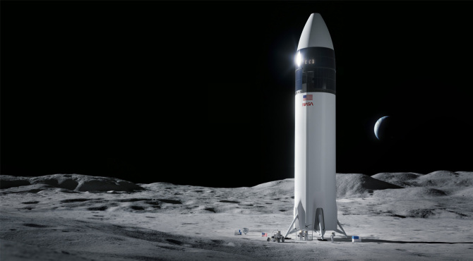 Rendering of Starship on the Moon