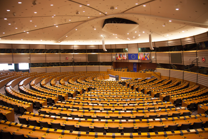 European Parliament chamber in Brussels.