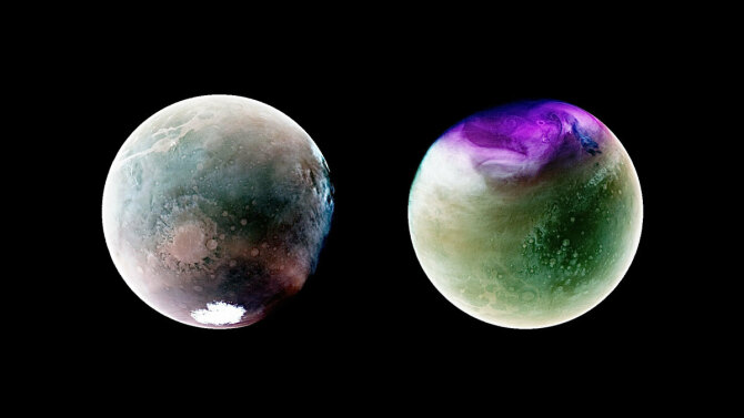 Diptych of July 2022 and January 2023 views of Mars from the MAVEN orbiter