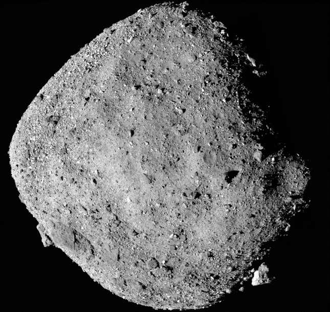 A mosaic image of the top-shaped asteroid Bennu as seen by OSIRIS-REx.